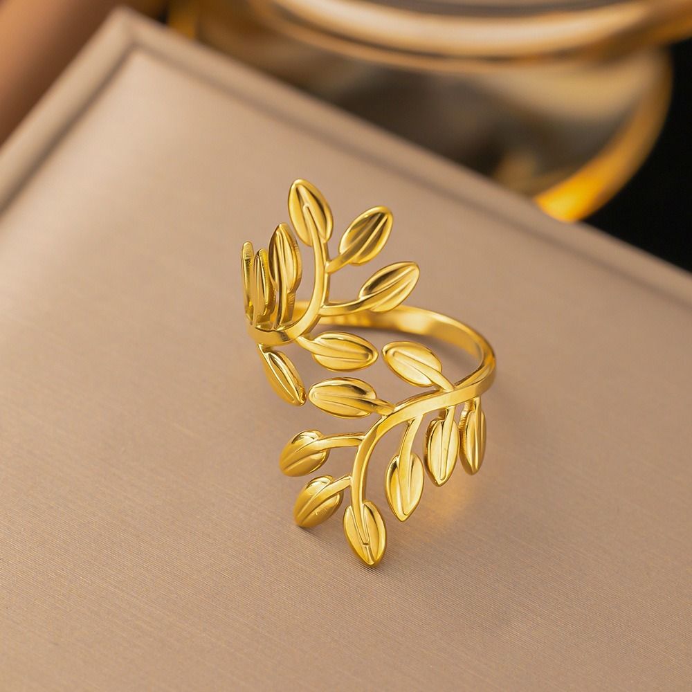 MYKI Leaf Adjustable Ring | Nature-Inspired Anti-Tarnish Design (MKR718-SSYI)