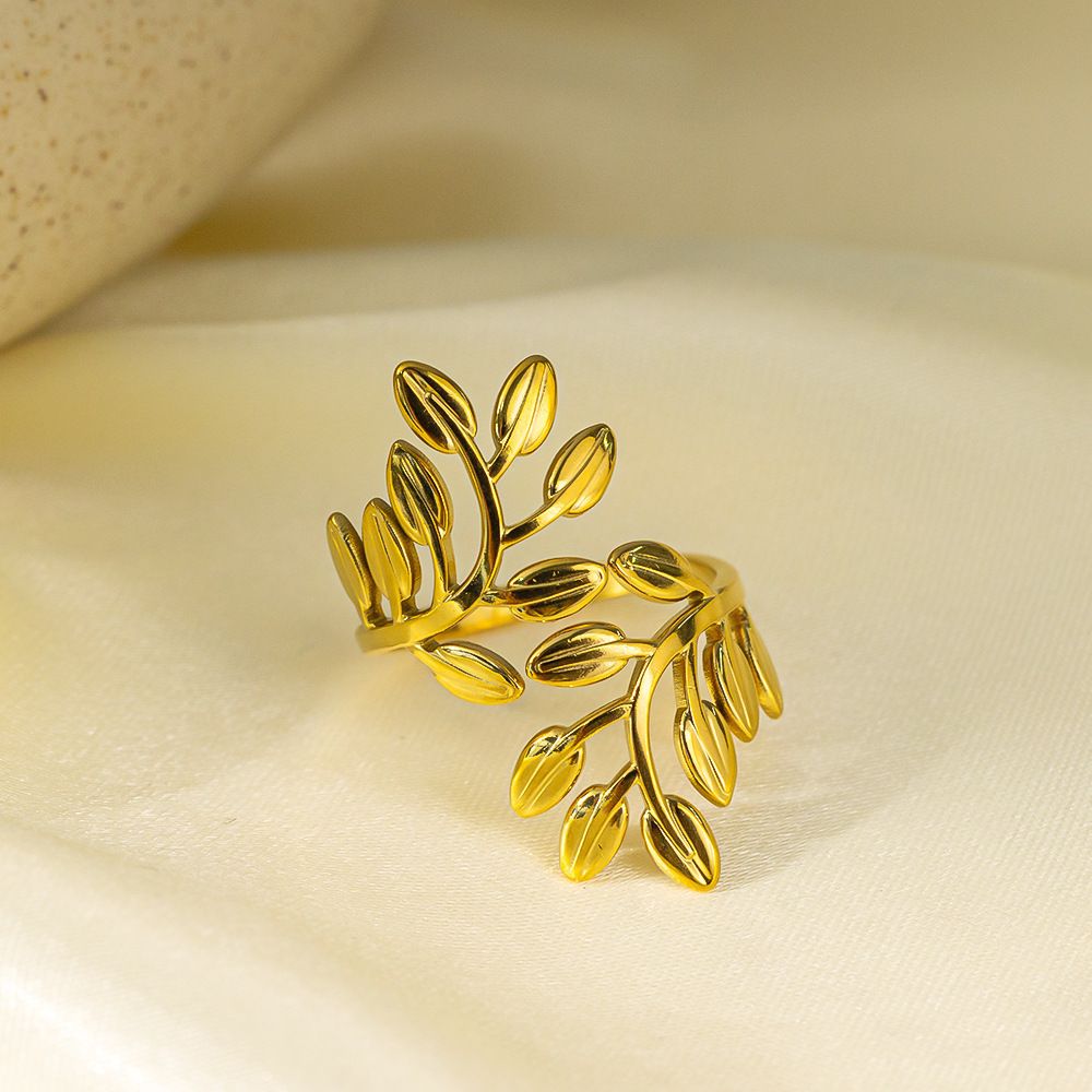 MYKI Leaf Adjustable Ring | Nature-Inspired Anti-Tarnish Design (MKR718-SSYI)