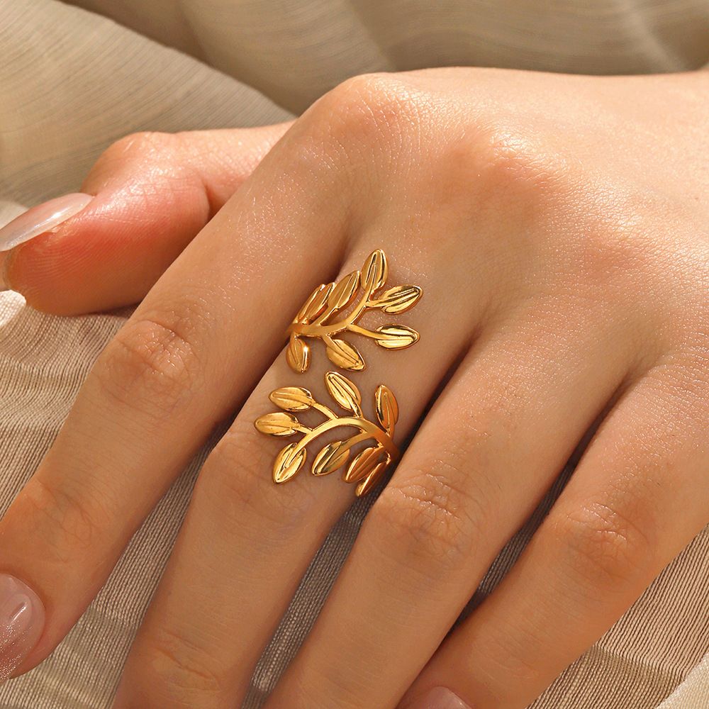 MYKI Leaf Adjustable Ring | Nature-Inspired Anti-Tarnish Design (MKR718-SSYI)