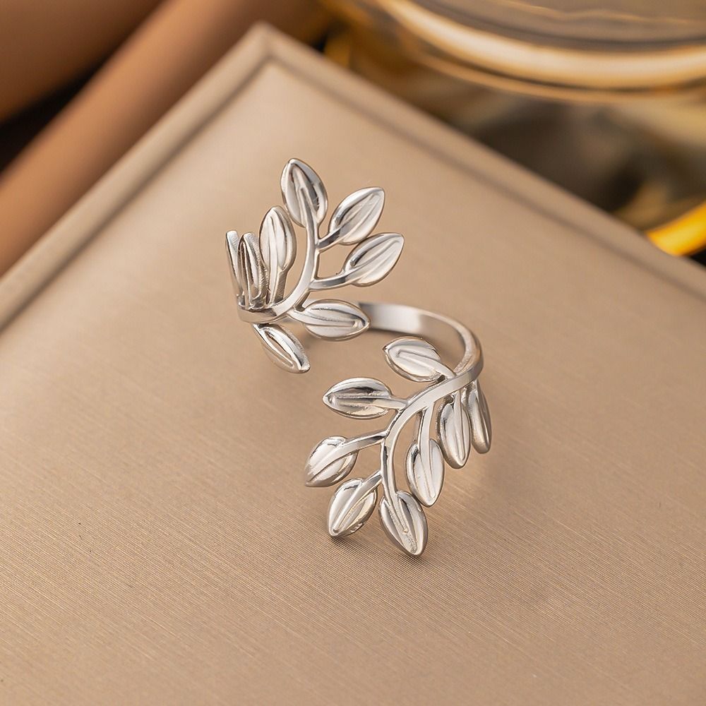 MYKI Leaf Adjustable Ring | Nature-Inspired Anti-Tarnish Design (MKR718-SSYI)