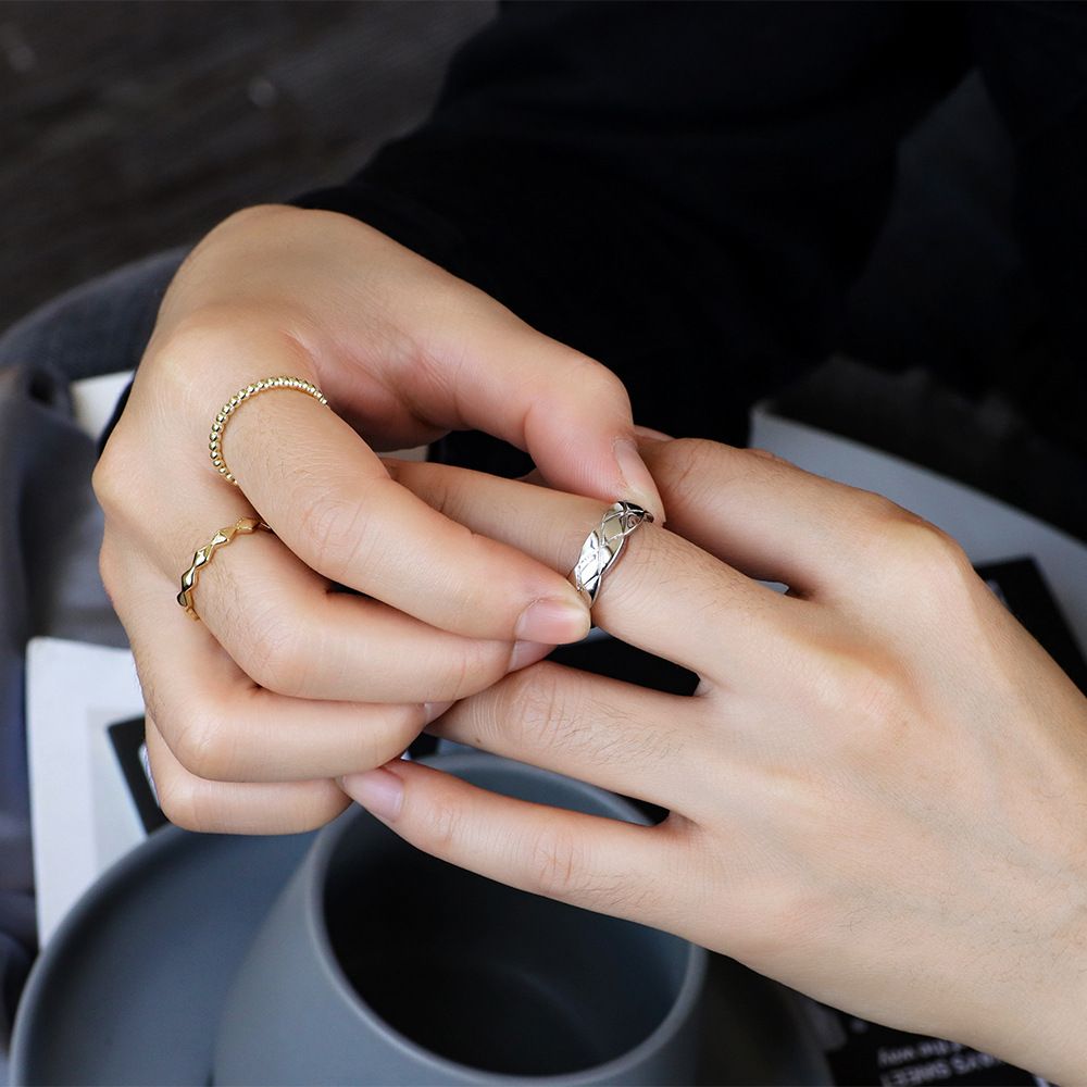 MYKI Woven Adjustable Ring | Textured Anti-Tarnish Finish (MKR720-SSYI)