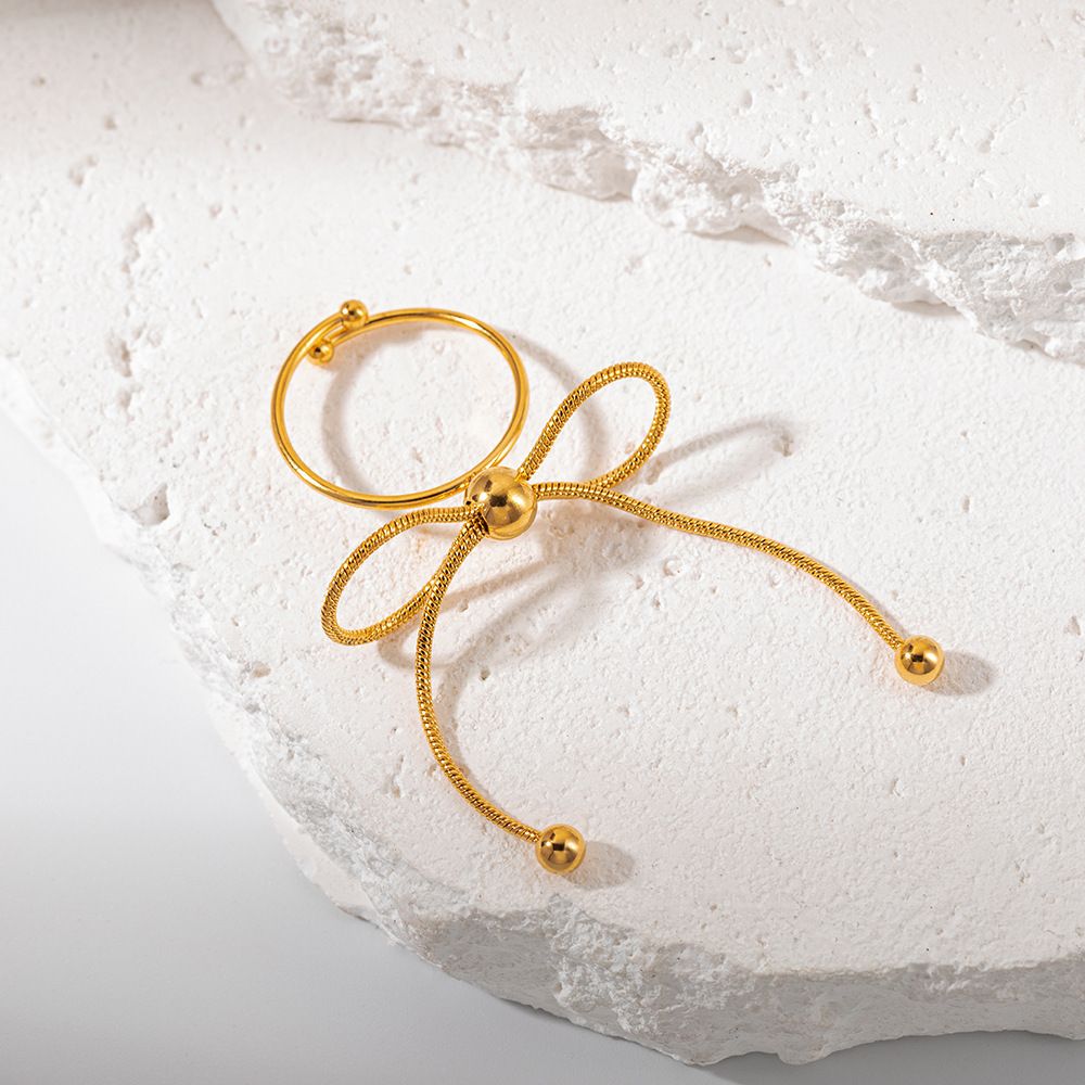 MYKI Bow Adjustable Ring | Dainty Anti-Tarnish Design (MKR722-SSYI)