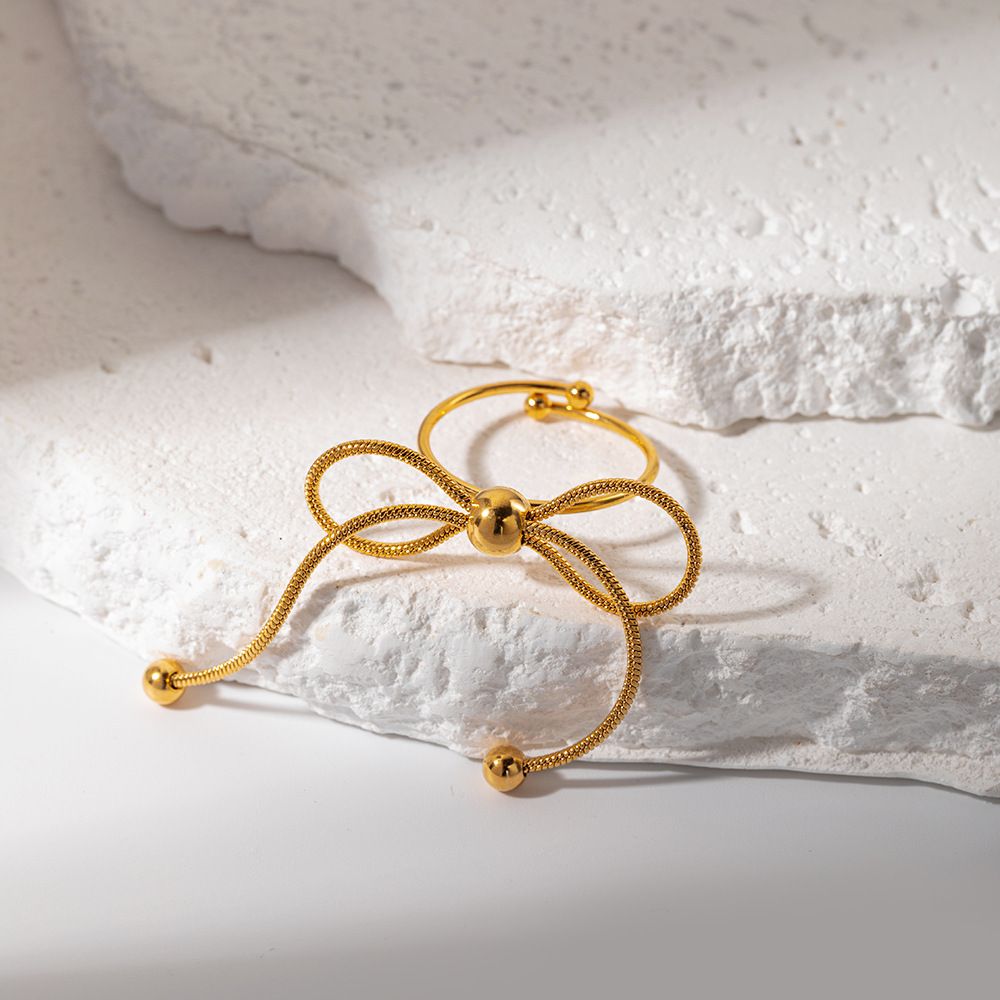 MYKI Bow Adjustable Ring | Dainty Anti-Tarnish Design (MKR722-SSYI)