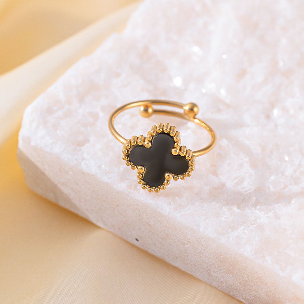 MYKI Clover Adjustable Ring with  Enamel | Anti-Tarnish Finish (MKR723G-SSYI)