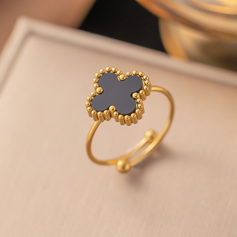 MYKI Clover Adjustable Ring with  Enamel | Anti-Tarnish Finish (MKR723G-SSYI)