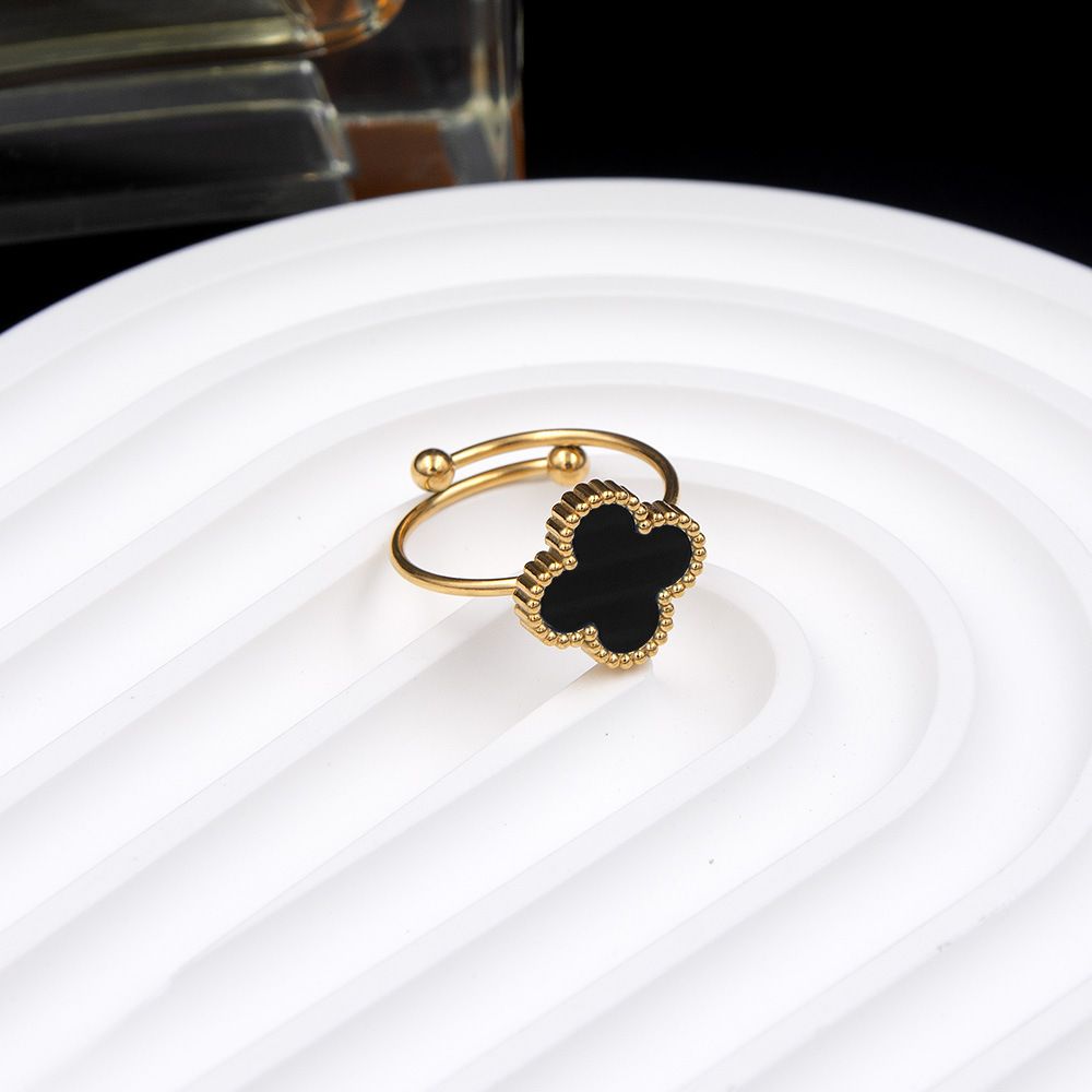 MYKI Clover Adjustable Ring with  Enamel | Anti-Tarnish Finish (MKR723G-SSYI)