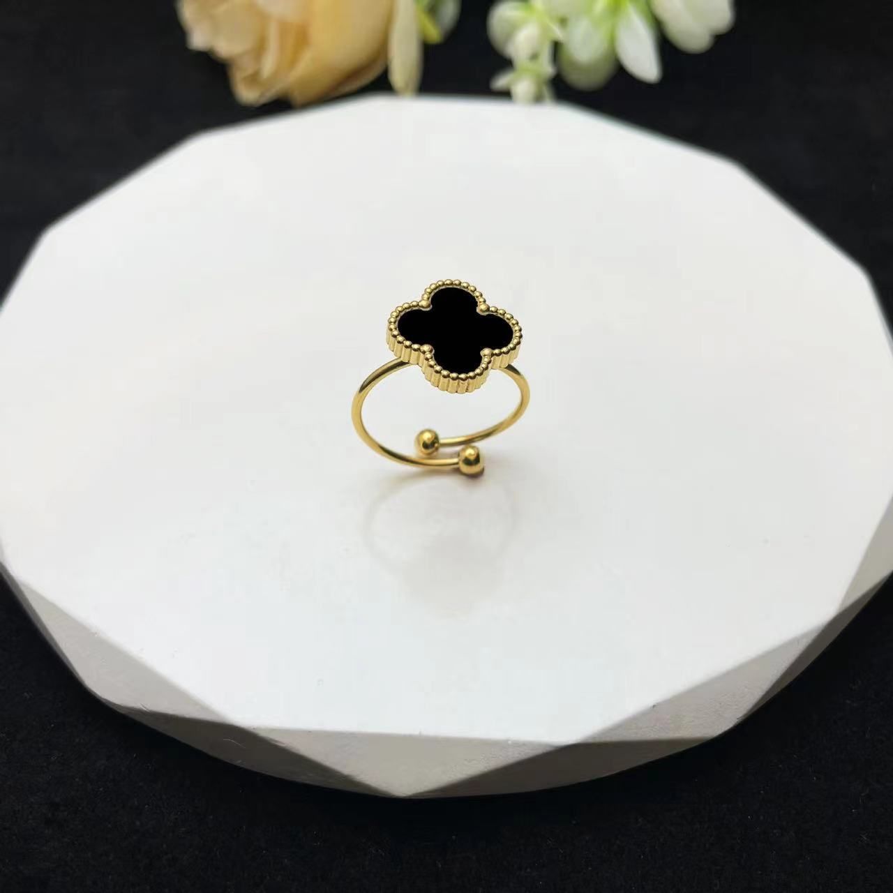 MYKI Clover Adjustable Ring with  Enamel | Anti-Tarnish Finish (MKR723G-SSYI)
