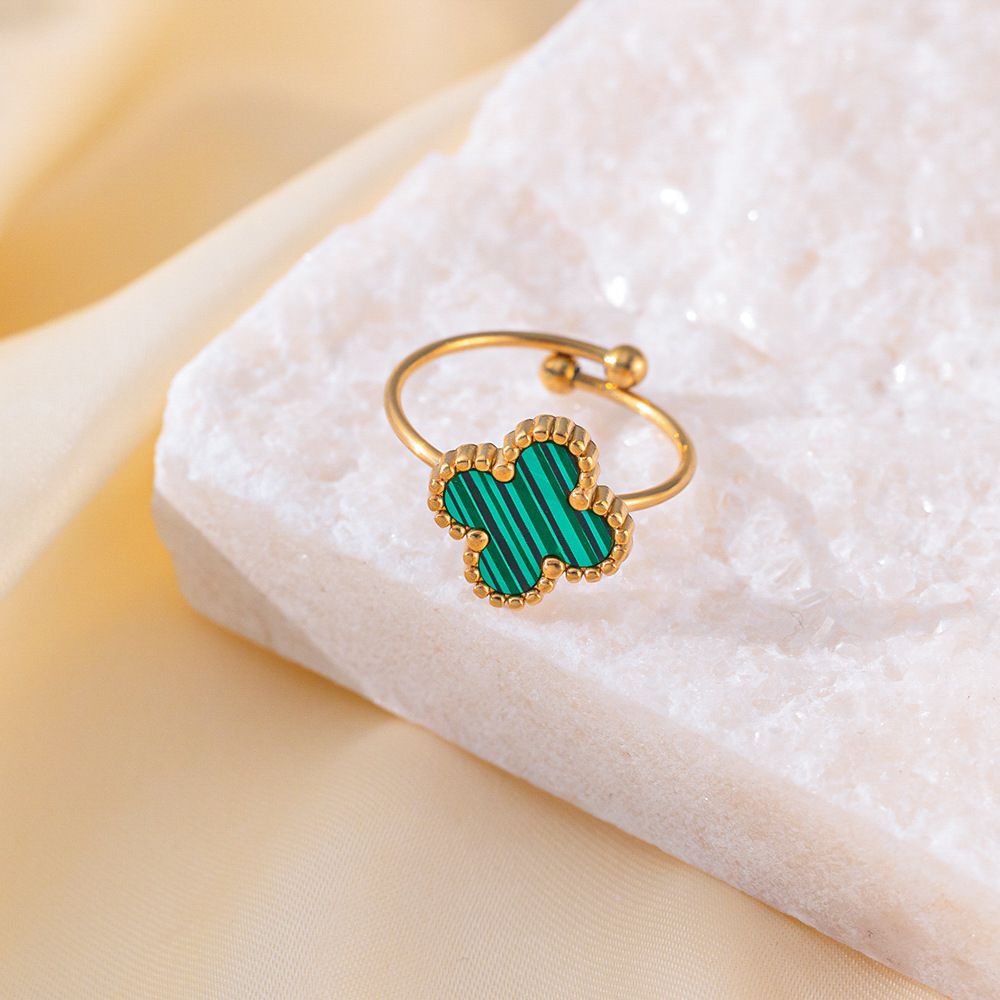 MYKI Clover Adjustable Ring with  Enamel | Anti-Tarnish Finish (MKR723G-SSYI)