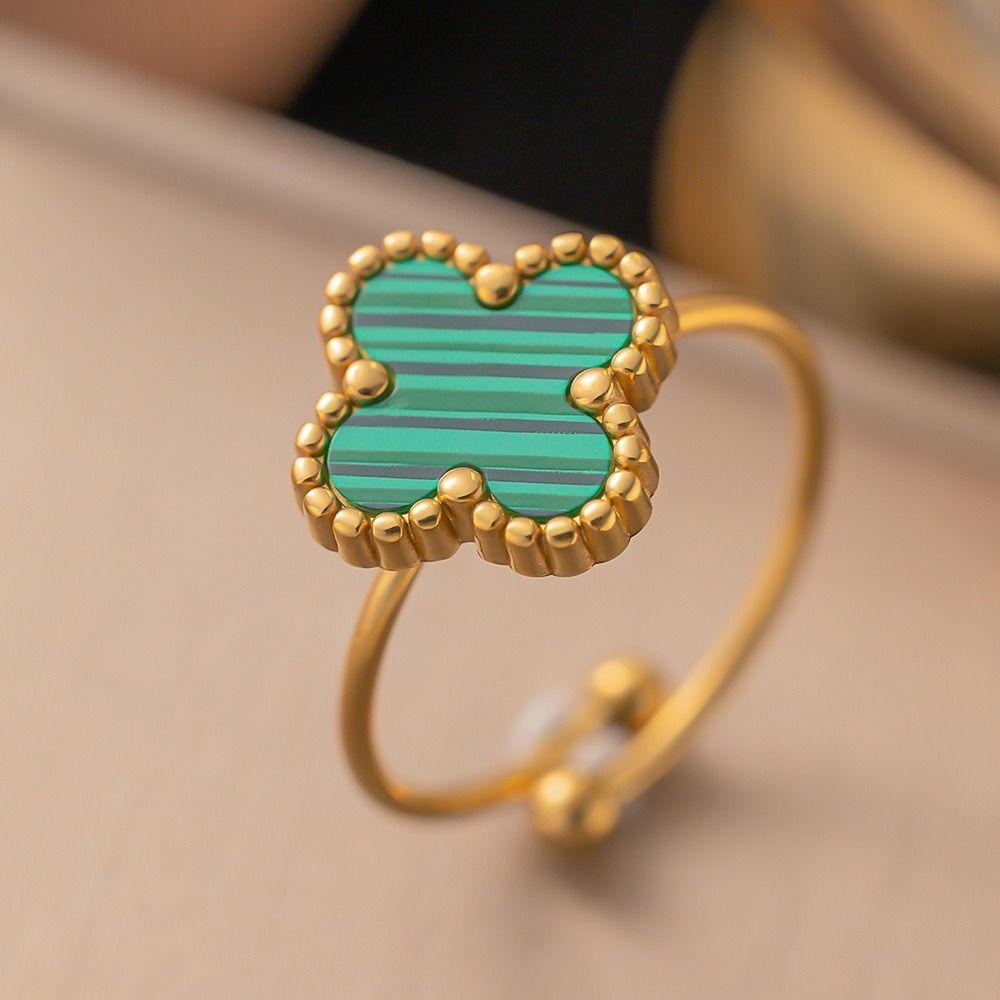 MYKI Clover Adjustable Ring with  Enamel | Anti-Tarnish Finish (MKR723G-SSYI)