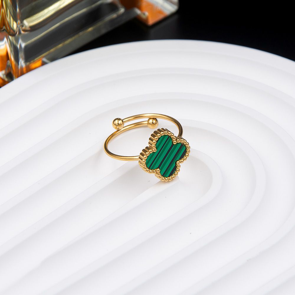 MYKI Clover Adjustable Ring with  Enamel | Anti-Tarnish Finish (MKR723G-SSYI)