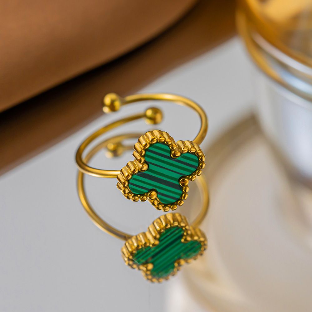 MYKI Clover Adjustable Ring with  Enamel | Anti-Tarnish Finish (MKR723G-SSYI)