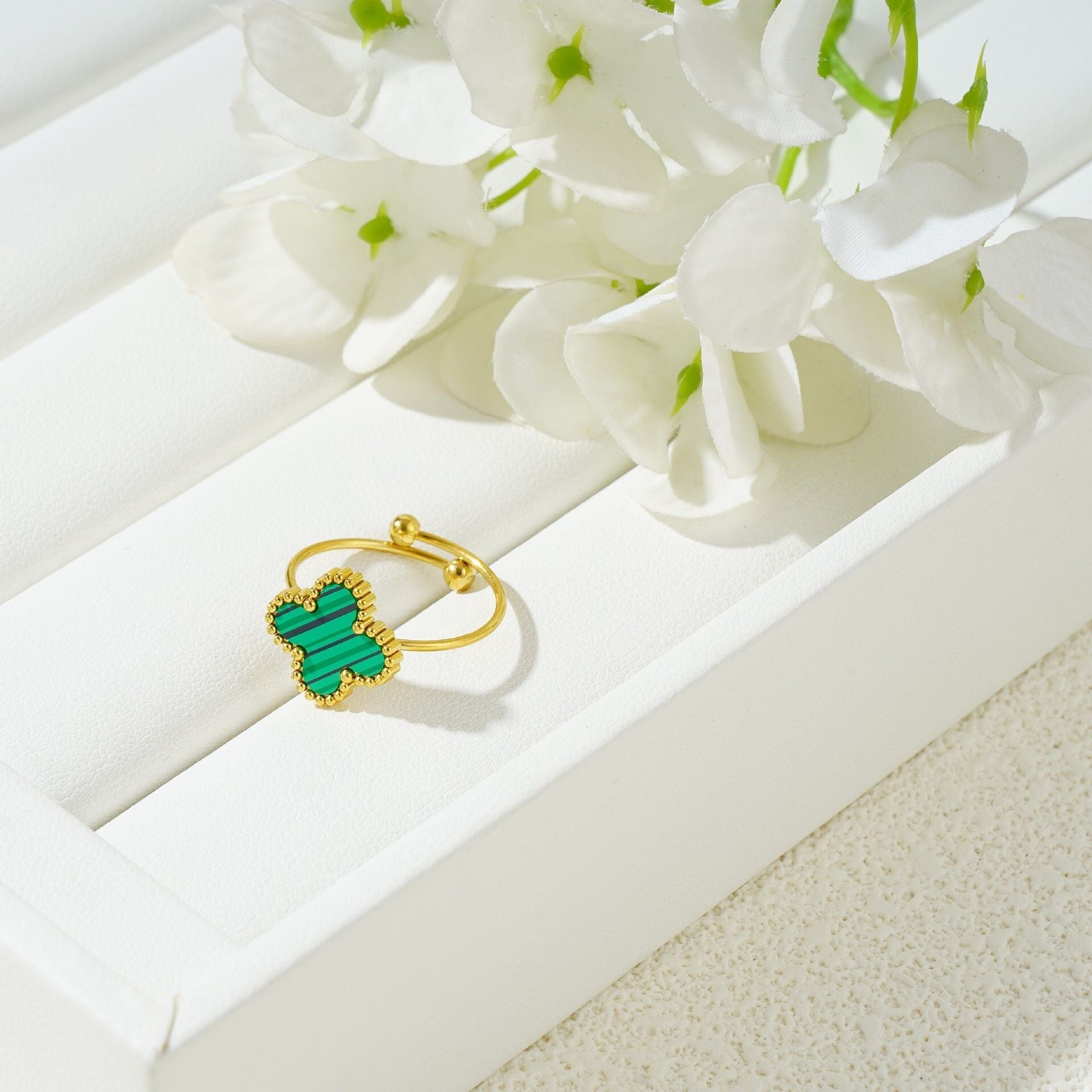 MYKI Clover Adjustable Ring with  Enamel | Anti-Tarnish Finish (MKR723G-SSYI)