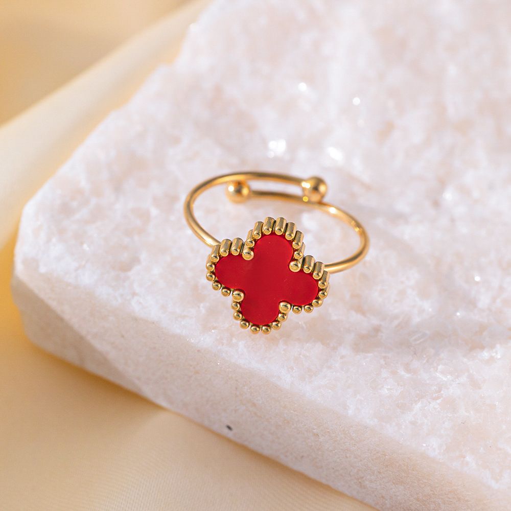 MYKI Clover Adjustable Ring with  Enamel | Anti-Tarnish Finish (MKR723G-SSYI)