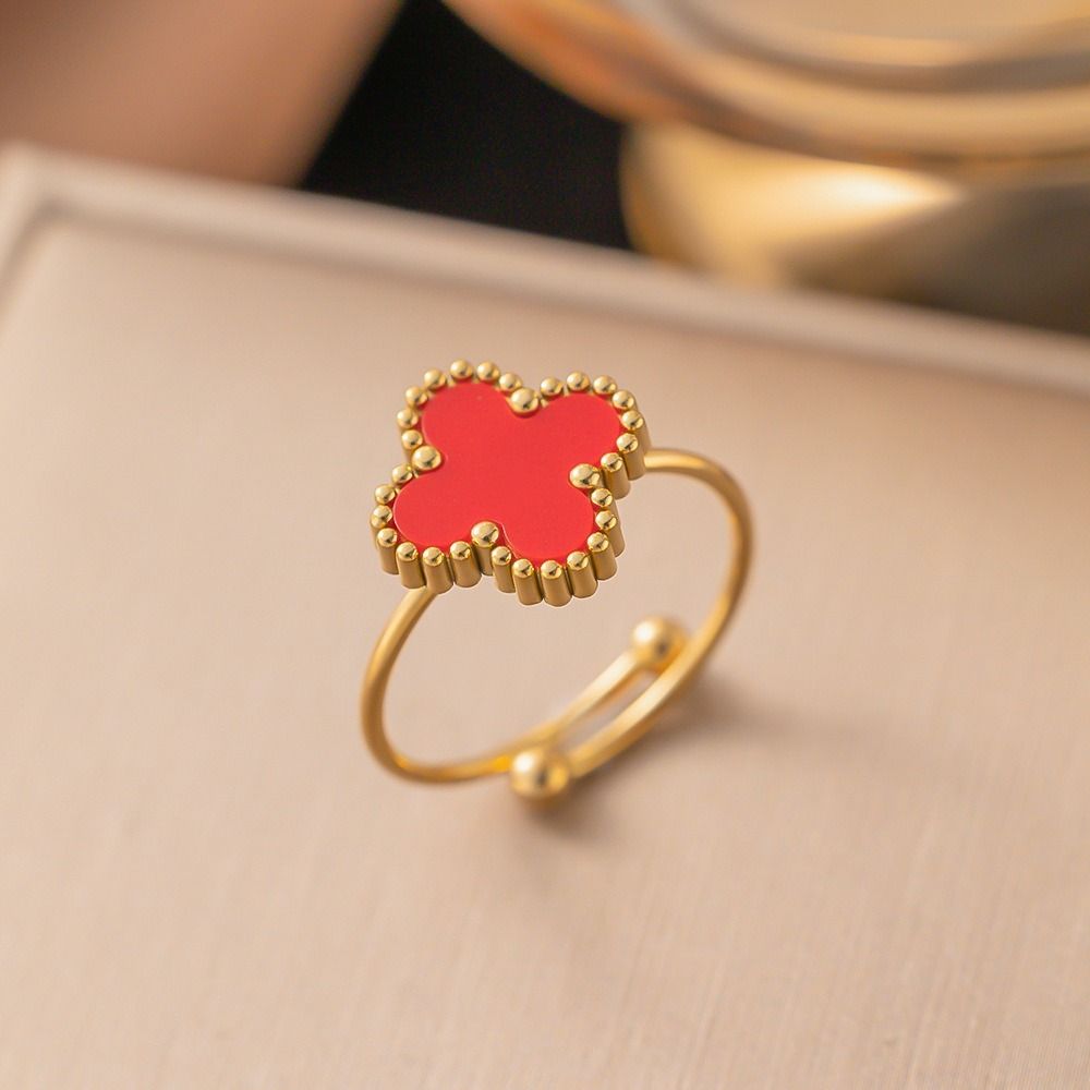 MYKI Clover Adjustable Ring with  Enamel | Anti-Tarnish Finish (MKR723G-SSYI)