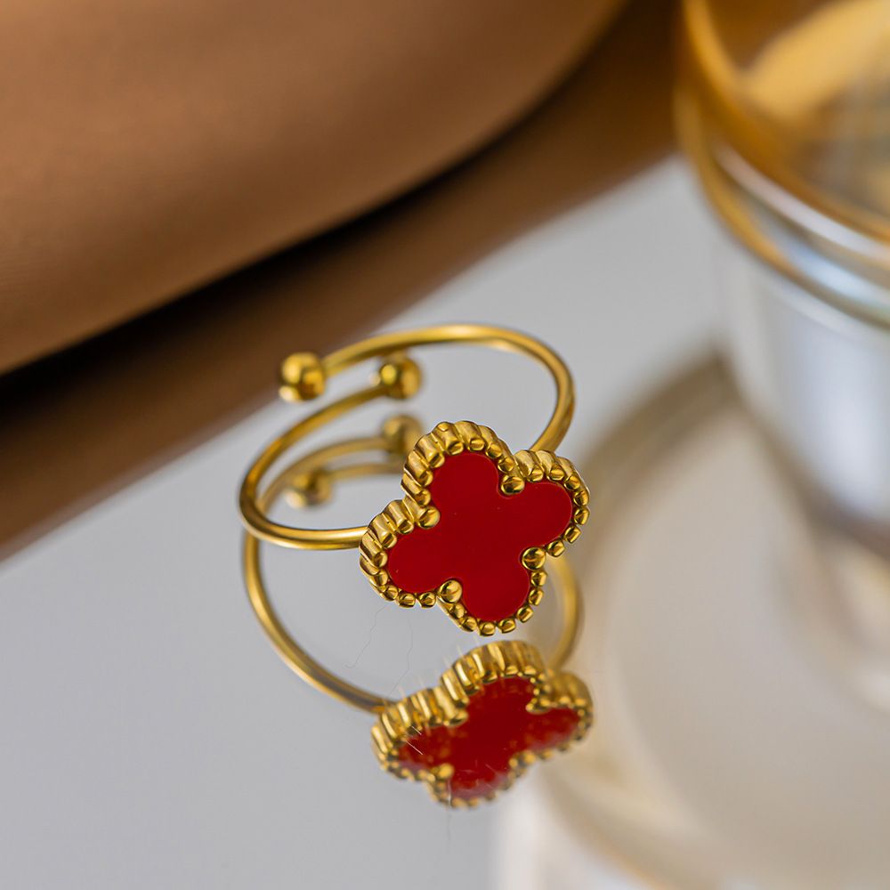 MYKI Clover Adjustable Ring with  Enamel | Anti-Tarnish Finish (MKR723G-SSYI)