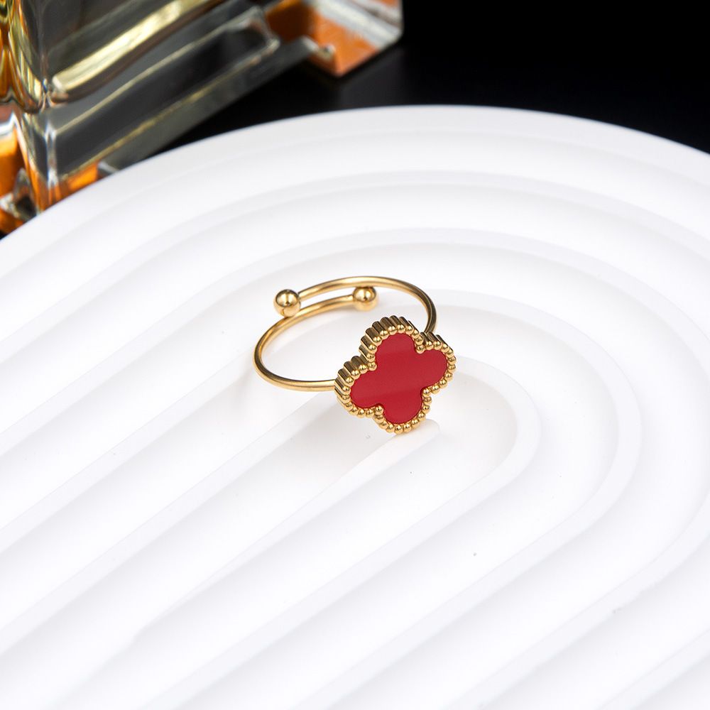 MYKI Clover Adjustable Ring with  Enamel | Anti-Tarnish Finish (MKR723G-SSYI)