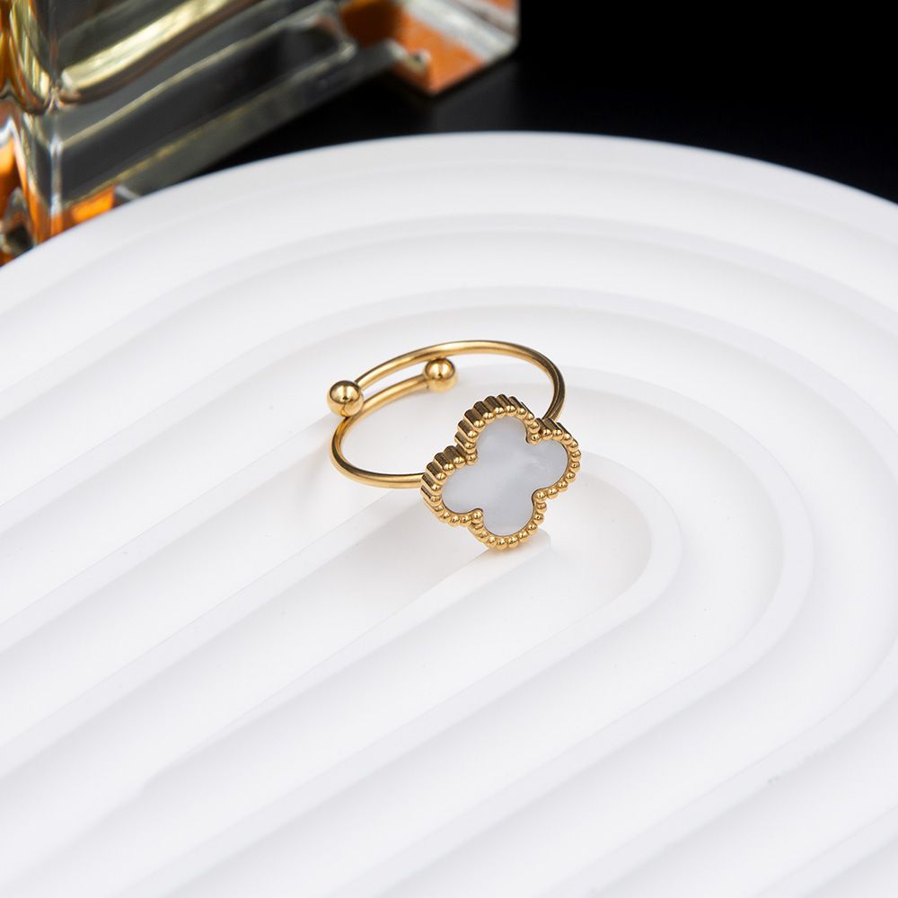 MYKI Clover Adjustable Ring with  Enamel | Anti-Tarnish Finish (MKR723G-SSYI)