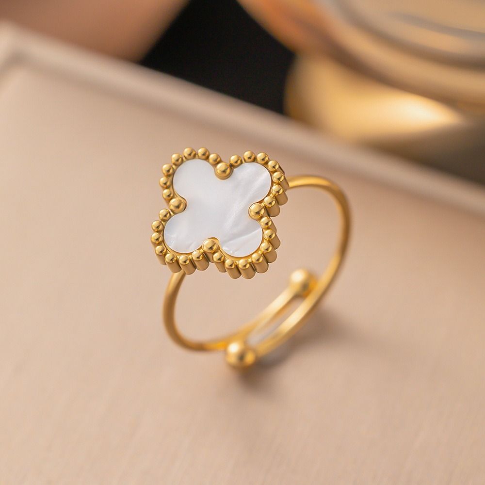 MYKI Clover Adjustable Ring with  Enamel | Anti-Tarnish Finish (MKR723G-SSYI)