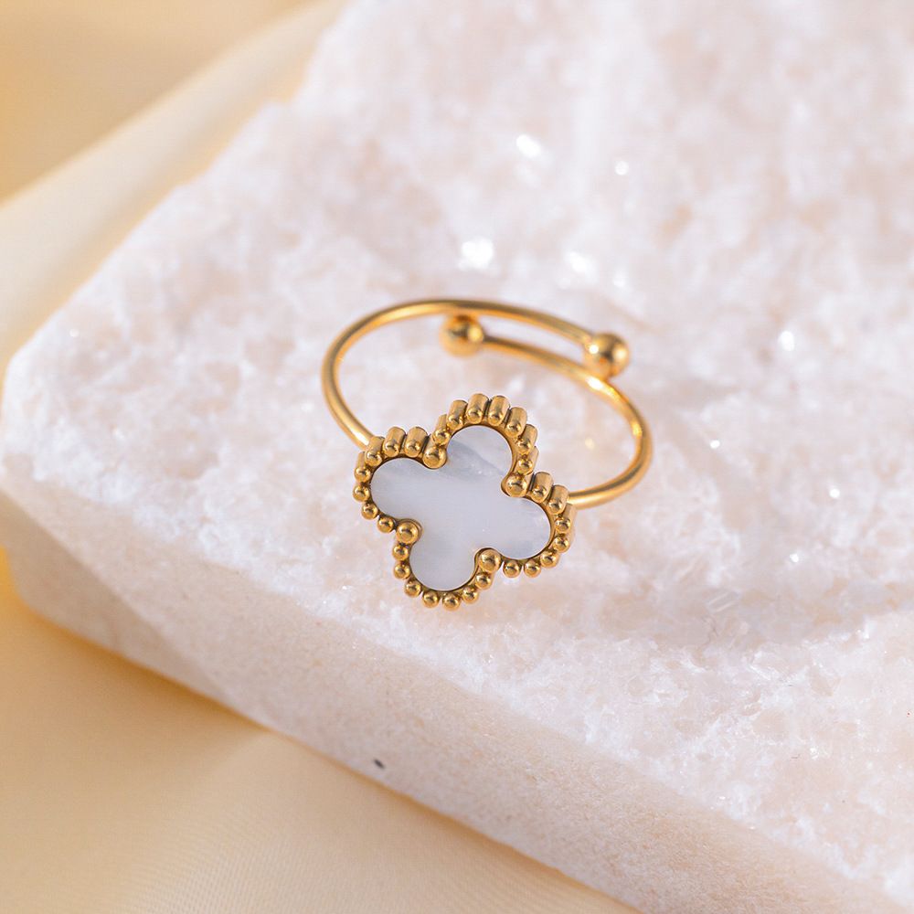MYKI Clover Adjustable Ring with  Enamel | Anti-Tarnish Finish (MKR723G-SSYI)