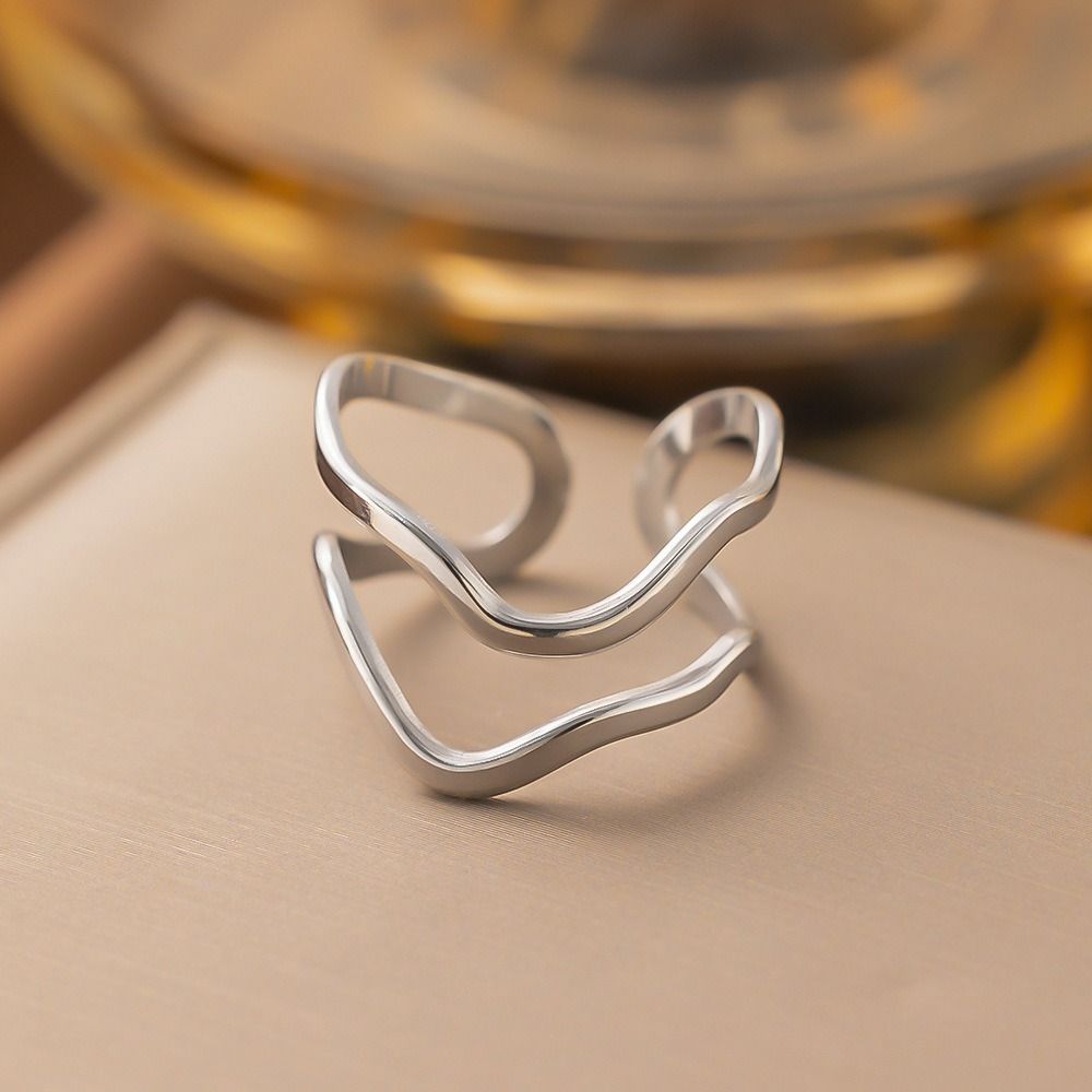 MYKI Double Wave Adjustable Ring | Minimal Anti-Tarnish Design (MKR724-SSYI)