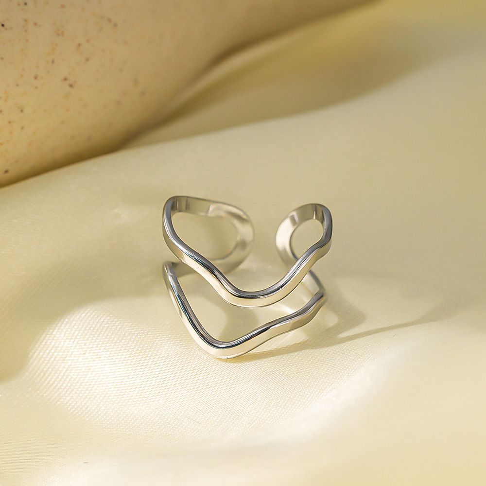 MYKI Double Wave Adjustable Ring | Minimal Anti-Tarnish Design (MKR724-SSYI)