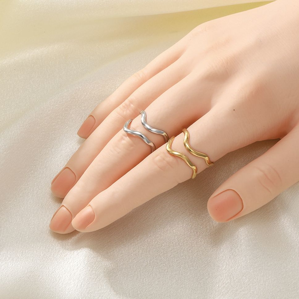 MYKI Double Wave Adjustable Ring | Minimal Anti-Tarnish Design (MKR724-SSYI)
