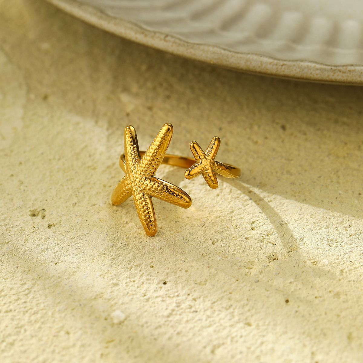 MYKI Starfish Adjustable Ring | Beach-Inspired Anti-Tarnish Design (MKR725-SSYI)