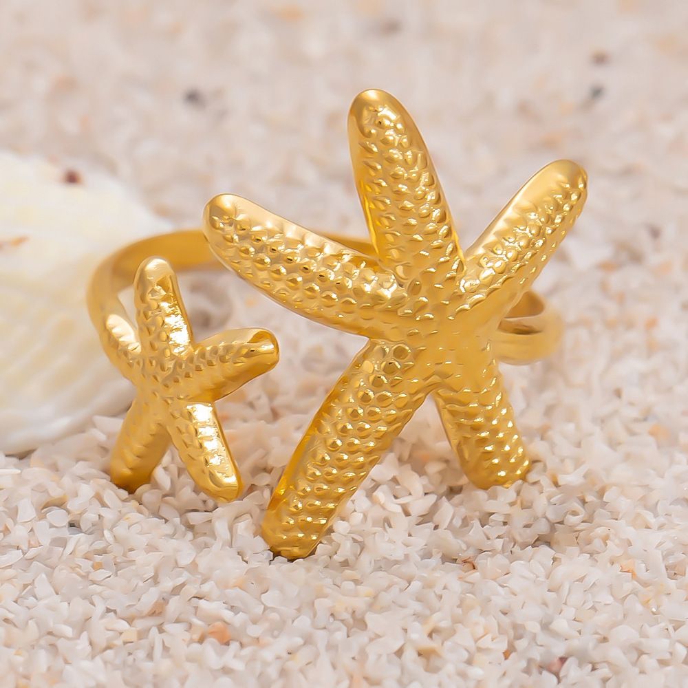 MYKI Starfish Adjustable Ring | Beach-Inspired Anti-Tarnish Design (MKR725-SSYI)