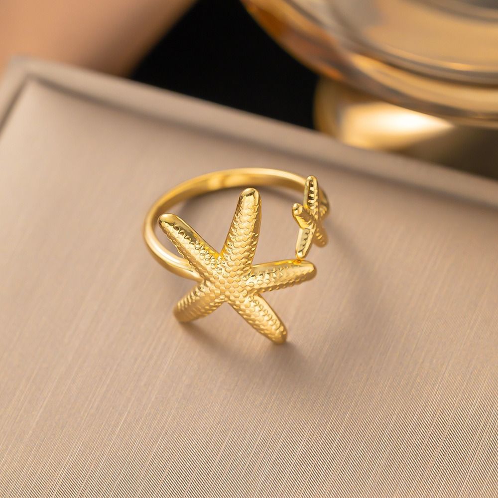 MYKI Starfish Adjustable Ring | Beach-Inspired Anti-Tarnish Design (MKR725-SSYI)