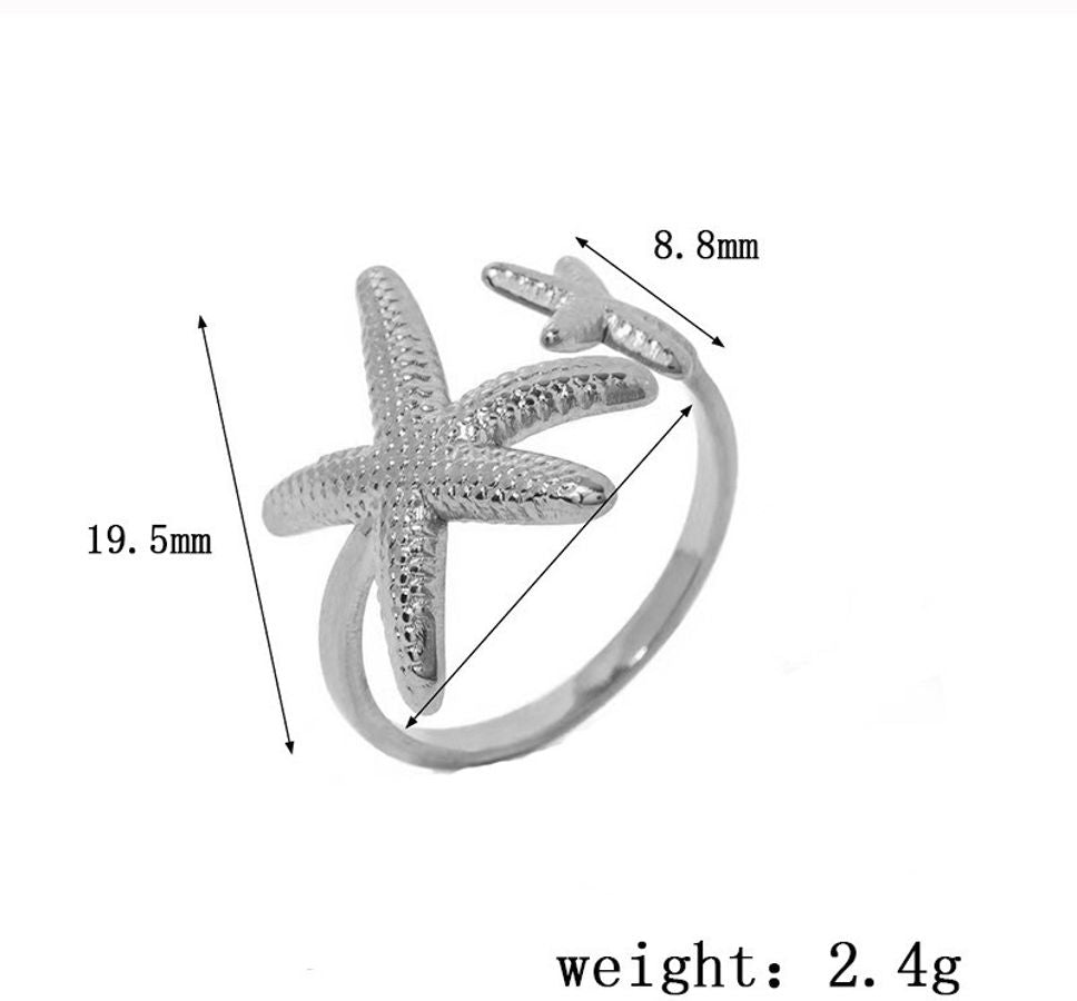 MYKI Starfish Adjustable Ring | Beach-Inspired Anti-Tarnish Design (MKR725-SSYI)