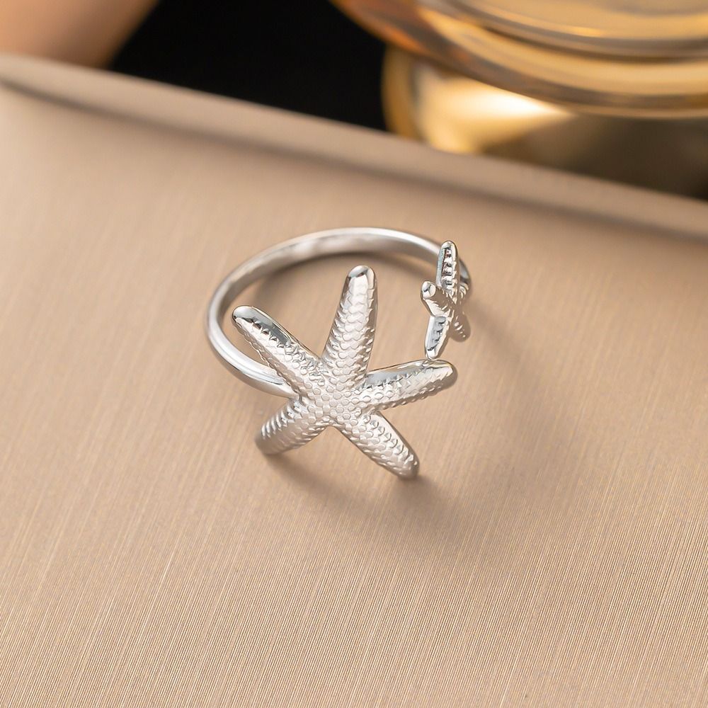 MYKI Starfish Adjustable Ring | Beach-Inspired Anti-Tarnish Design (MKR725-SSYI)