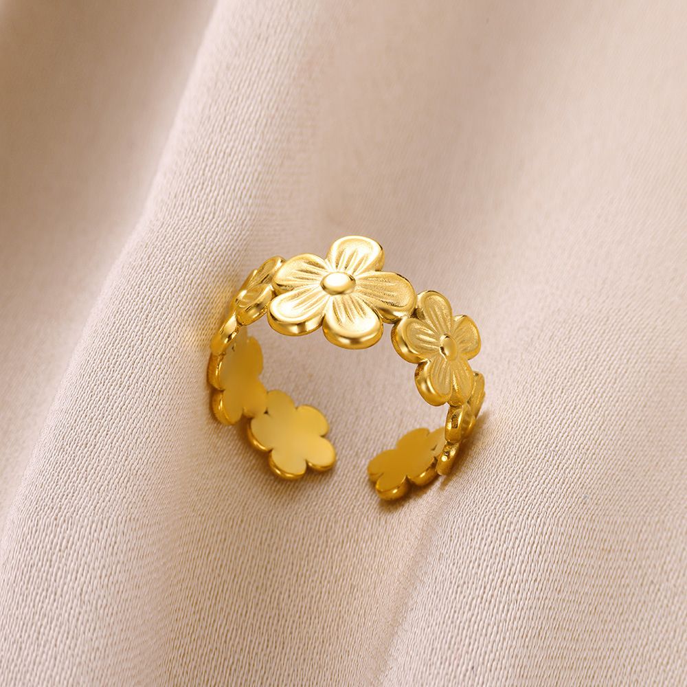 MYKI Floral Adjustable Ring | Anti-Tarnish Finish (MKR736-SSYI)