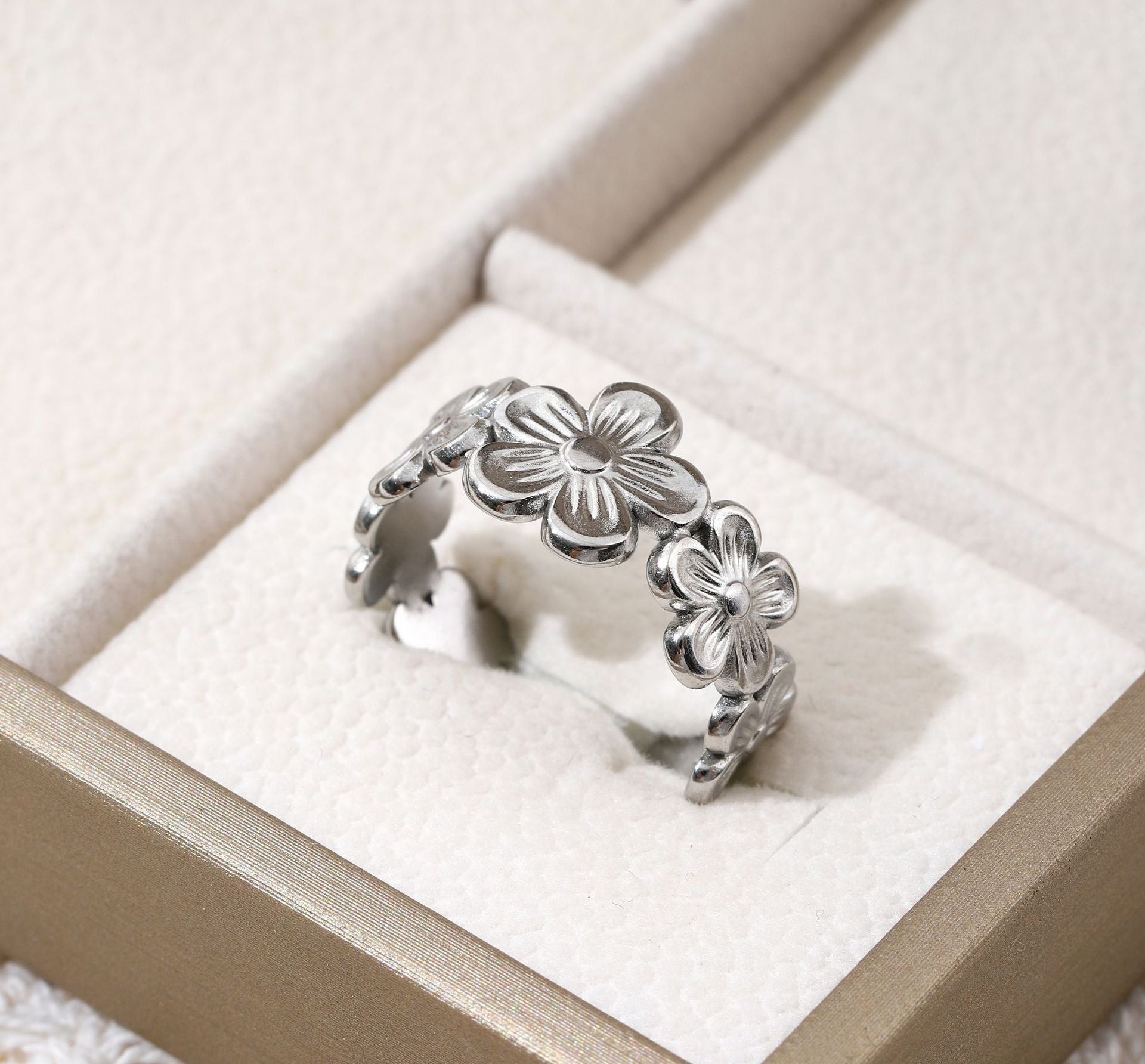 MYKI Floral Adjustable Ring | Anti-Tarnish Finish (MKR736-SSYI)