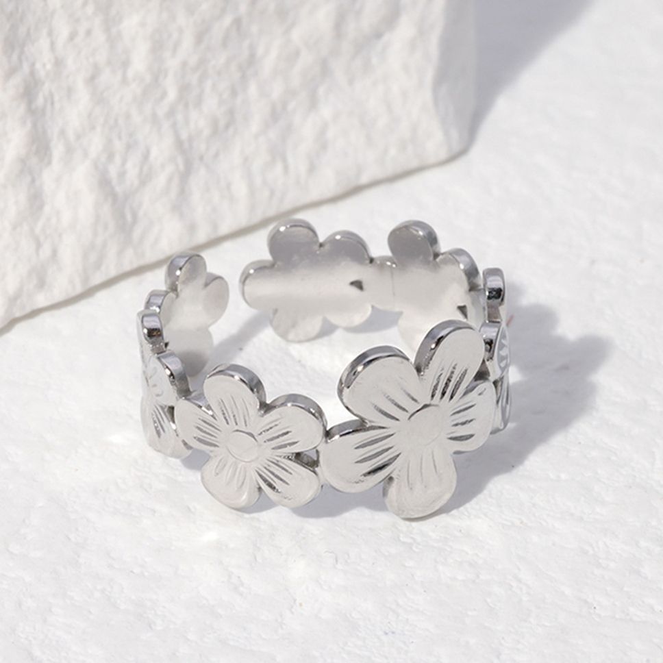 MYKI Floral Adjustable Ring | Anti-Tarnish Finish (MKR736-SSYI)