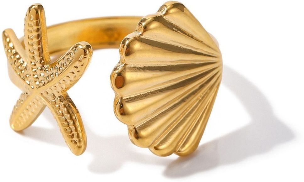 MYKI Starfish & Shell Adjustable Ring | Anti-Tarnish (MKR745-SSYI)
