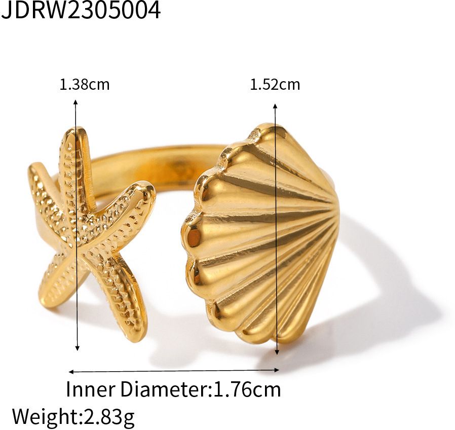 MYKI Starfish & Shell Adjustable Ring | Anti-Tarnish (MKR745-SSYI)