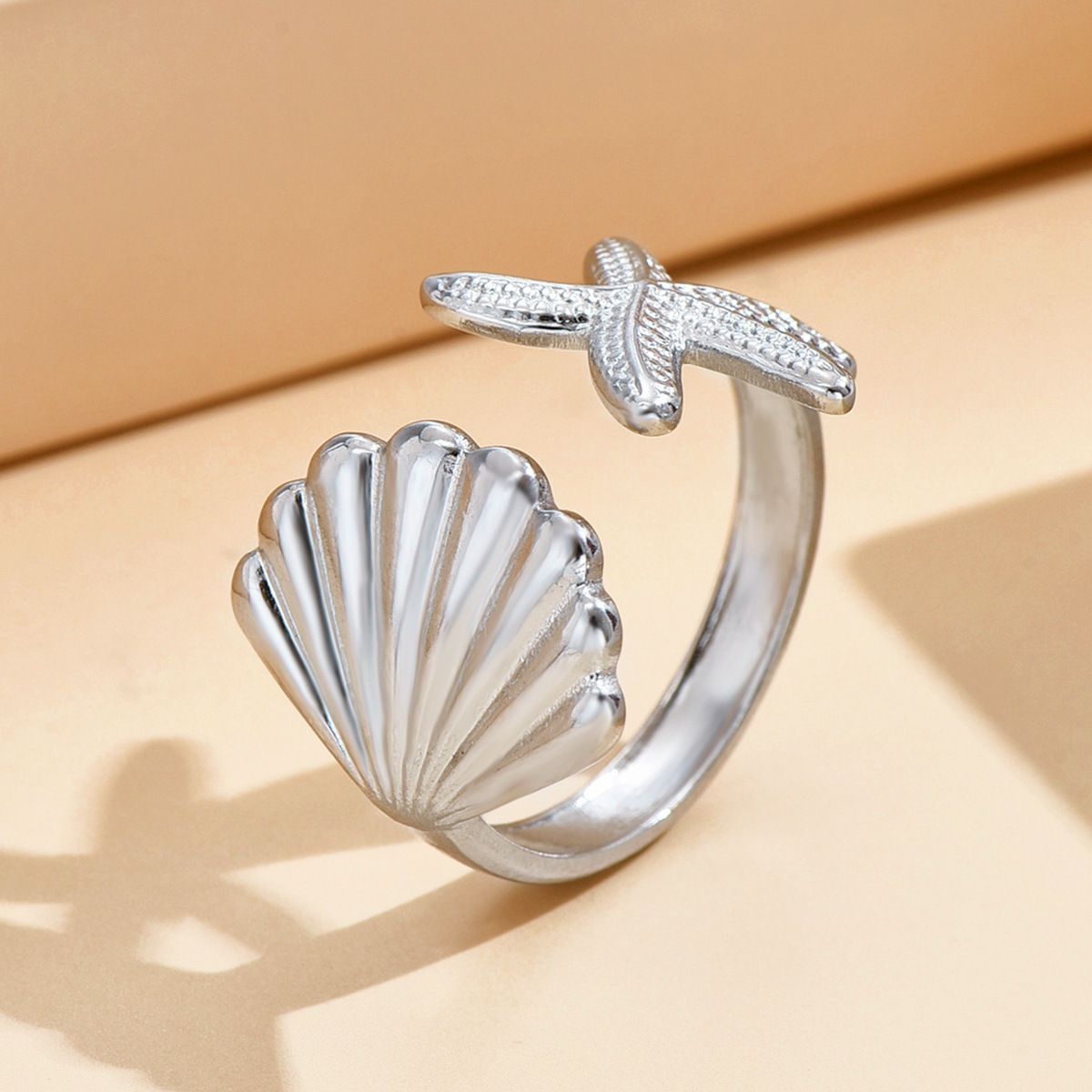 MYKI Starfish & Shell Adjustable Ring | Anti-Tarnish (MKR745-SSYI)