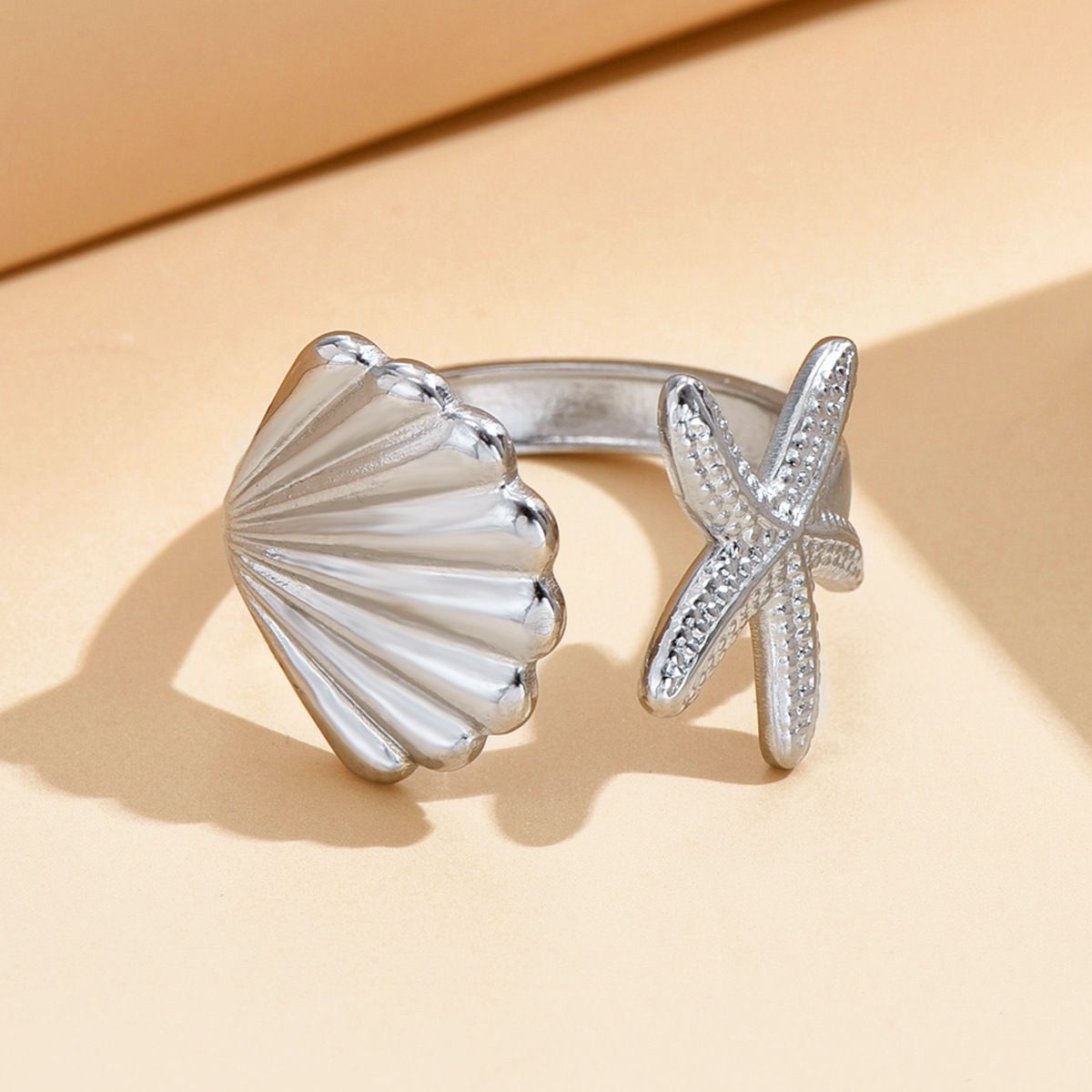 MYKI Starfish & Shell Adjustable Ring | Anti-Tarnish (MKR745-SSYI)
