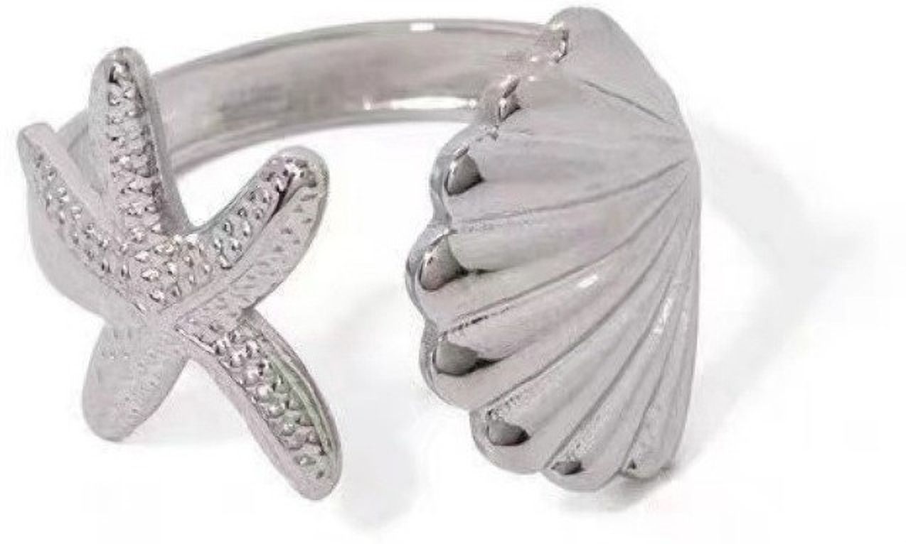 MYKI Starfish & Shell Adjustable Ring | Anti-Tarnish (MKR745-SSYI)
