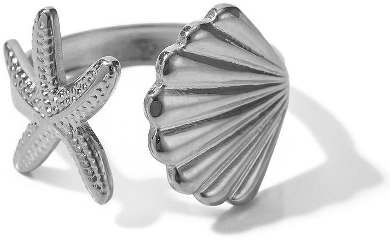 MYKI Starfish & Shell Adjustable Ring | Anti-Tarnish (MKR745-SSYI)