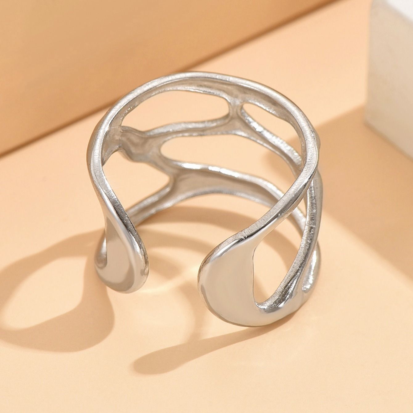 MYKI Abstract Wave Adjustable Ring | Anti-Tarnish (MKR747-SSYI)