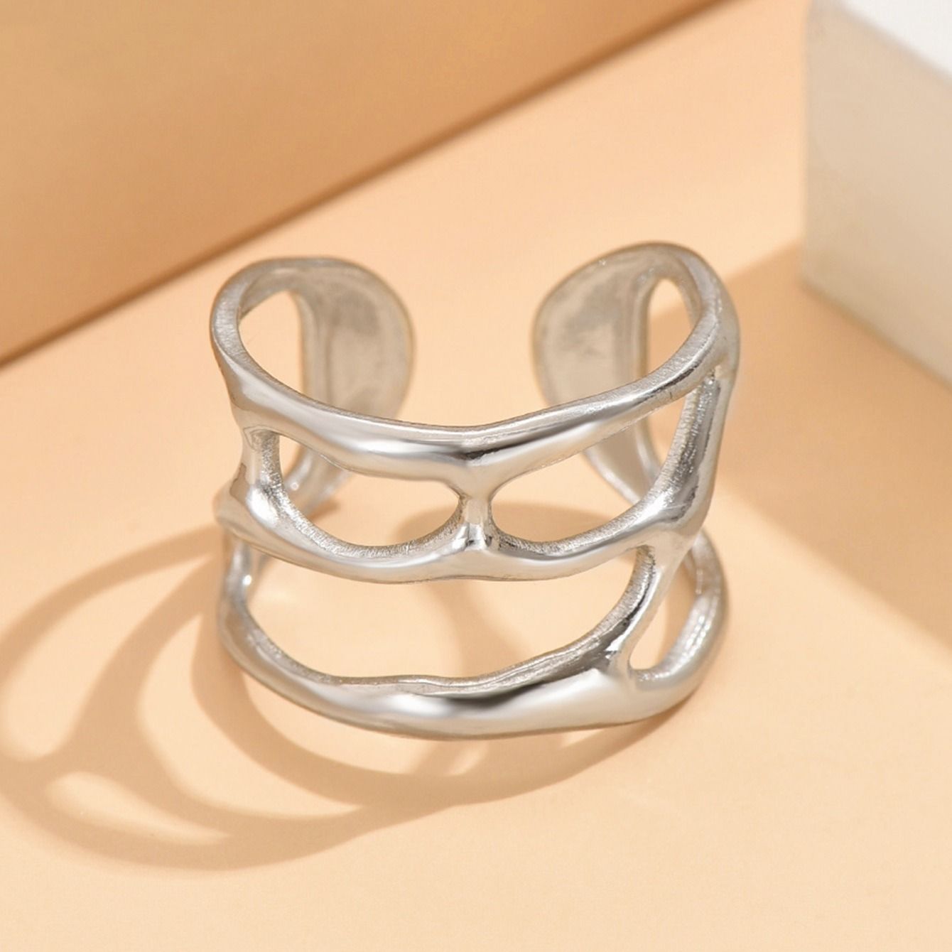 MYKI Abstract Wave Adjustable Ring | Anti-Tarnish (MKR747-SSYI)