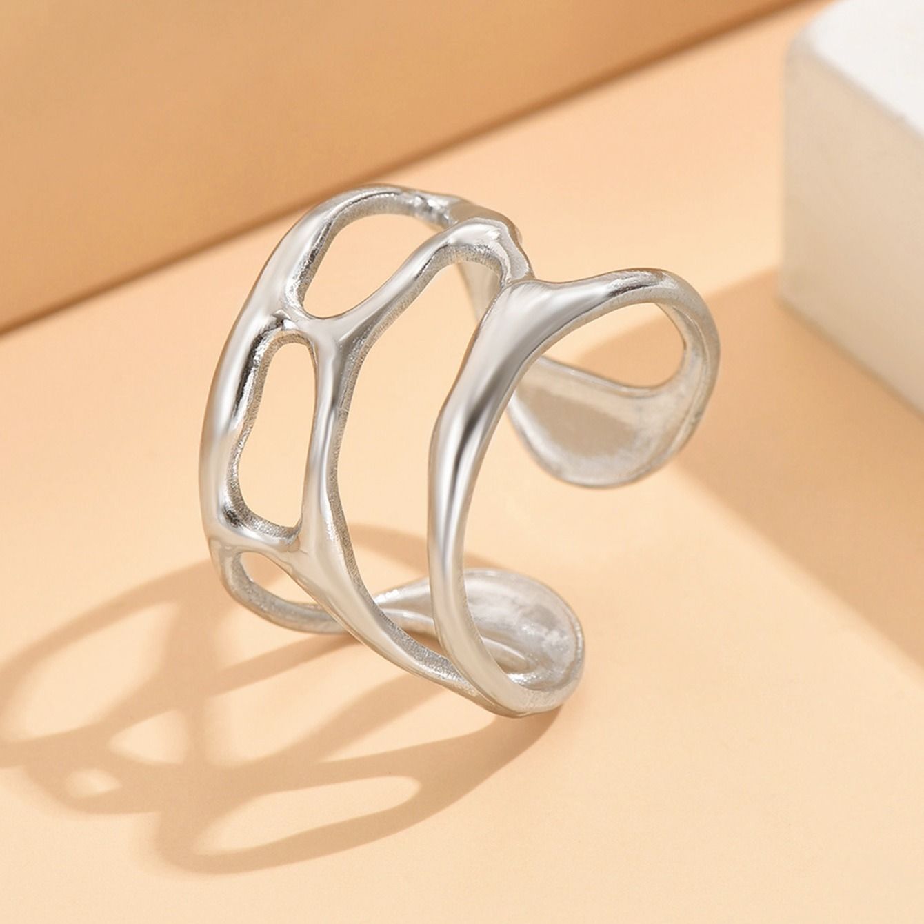 MYKI Abstract Wave Adjustable Ring | Anti-Tarnish (MKR747-SSYI)