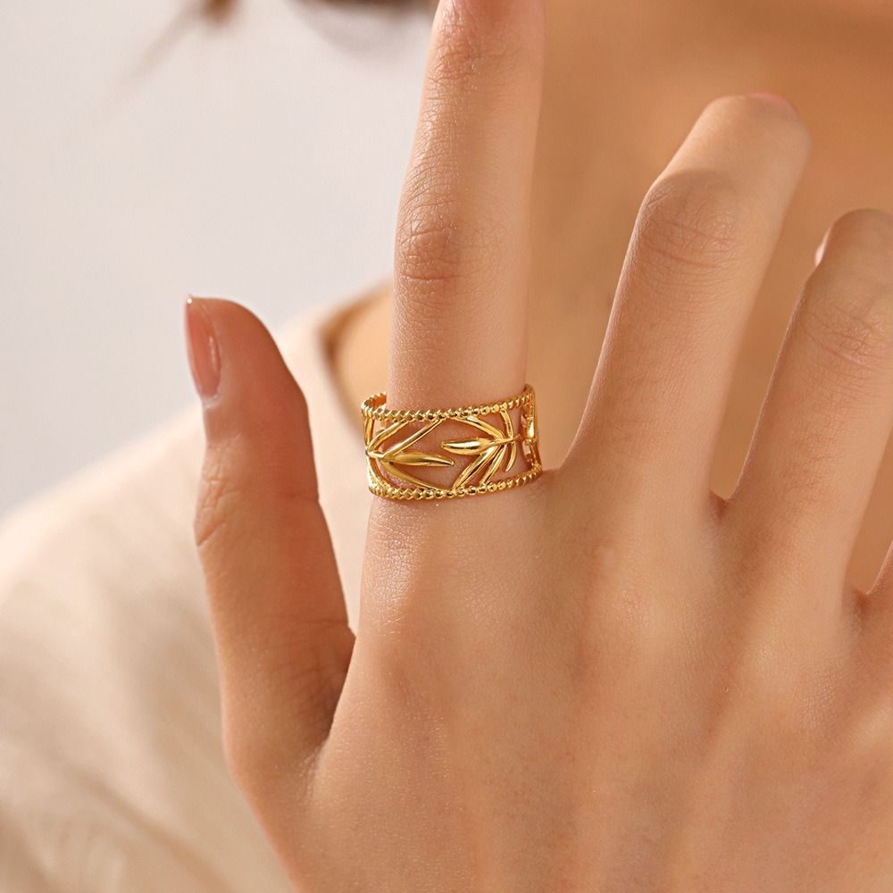 MYKI Cutout Leaf Adjustable Ring | Anti Tarnish | MYKI (MKR770-SSYI)