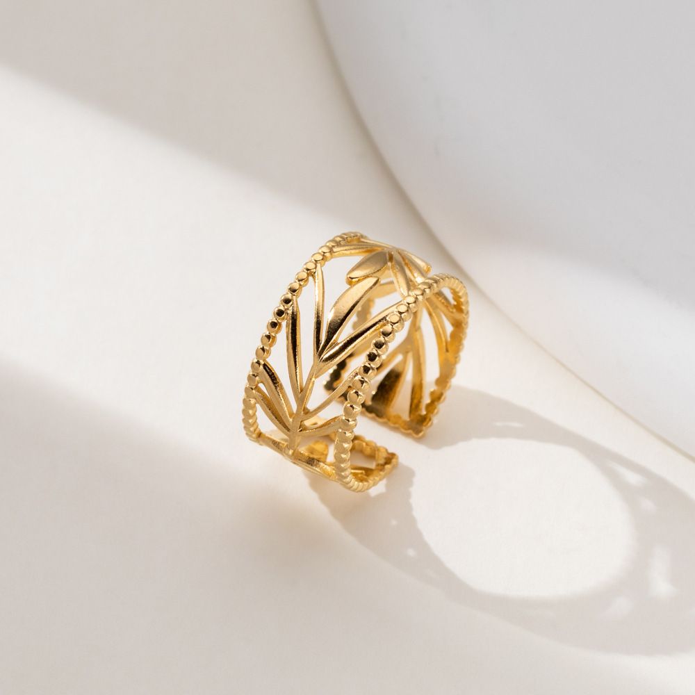 MYKI Cutout Leaf Adjustable Ring | Anti Tarnish | MYKI (MKR770-SSYI)
