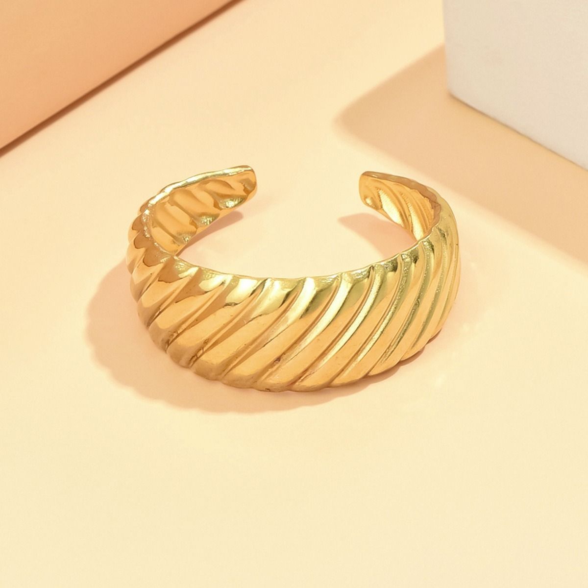 MYKI Textured Open Cuff Ring | Anti Tarnish Adjustable (MKR772-SSYI)