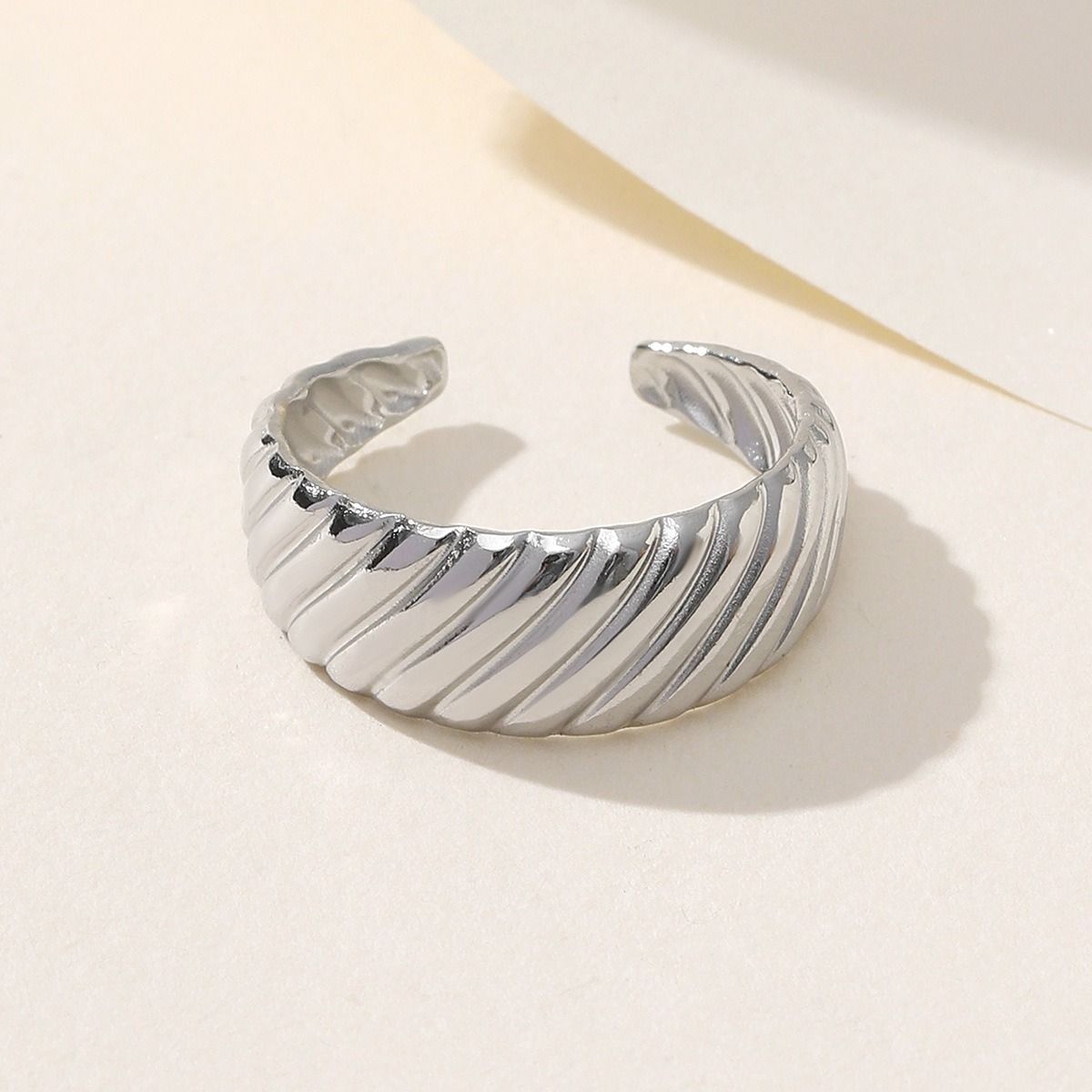 MYKI Textured Open Cuff Ring | Anti Tarnish Adjustable (MKR772-SSYI)