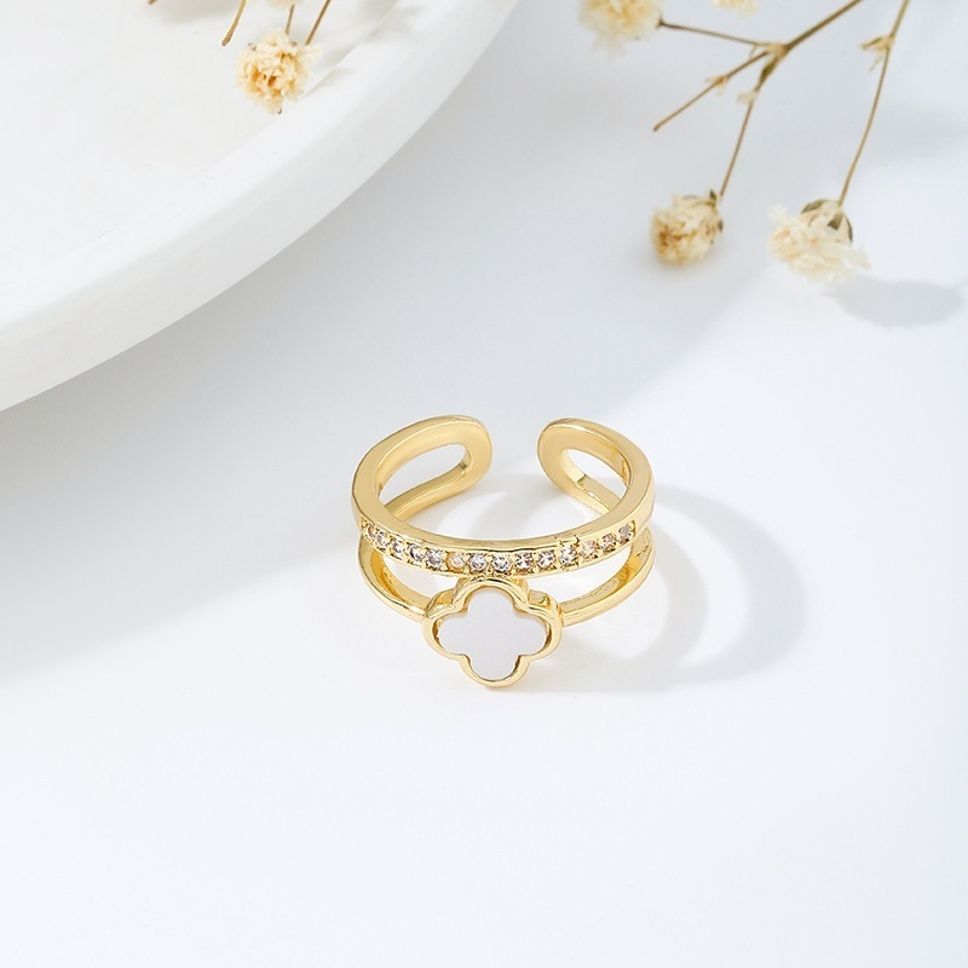 MYKI Clover Enamel Adjustable Ring | Anti Tarnish (MKR781G-SSYI)