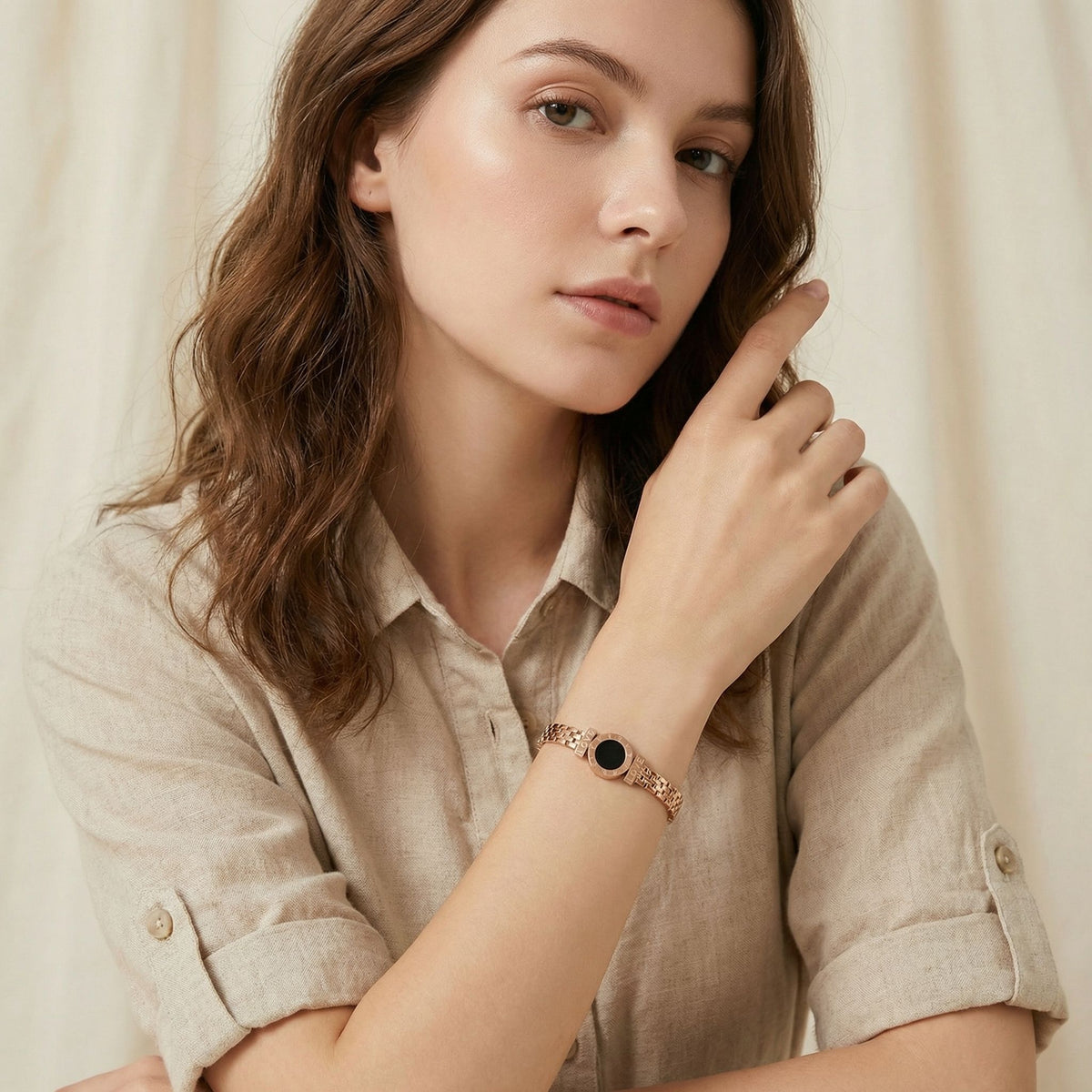 MYKI Beautiful Watch Type Design Rose Gold Plated Bracelet Kada (MKBRAD170)