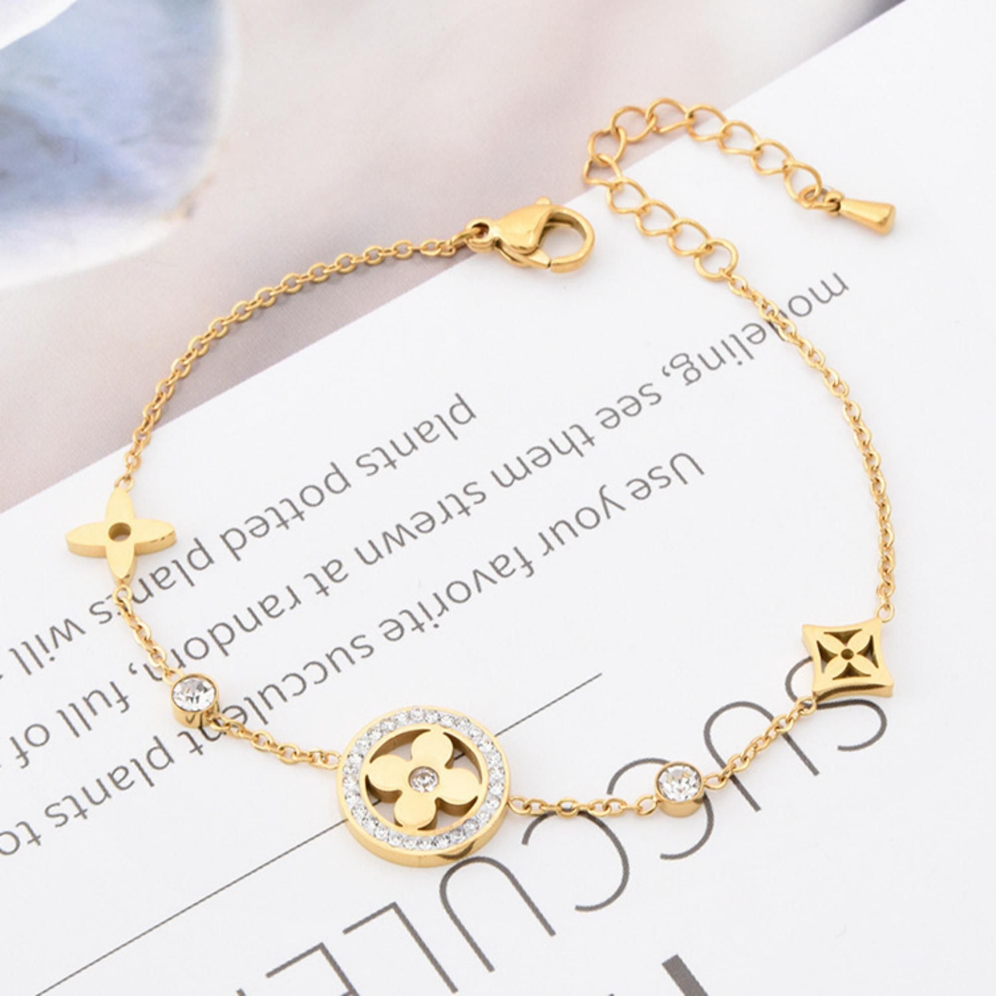 MYKI Sweet Floral Diamond Charm Bracelet (MKBRAD496G)